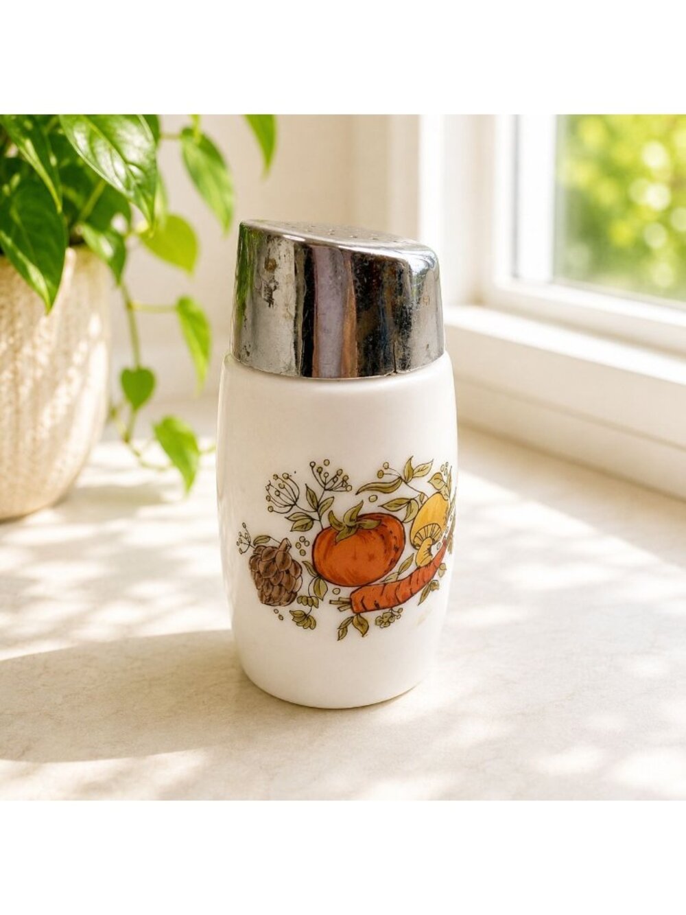 Vintage Corningware Spice Of Life Salt Shaker With Chrome Lid 5.5" Tall Retro Ki